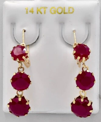 GENUINE 10.70 Cts RUBY DANGLING EARRINGS 14K GOLD - Free Appraisal Service - Image 1 of 4