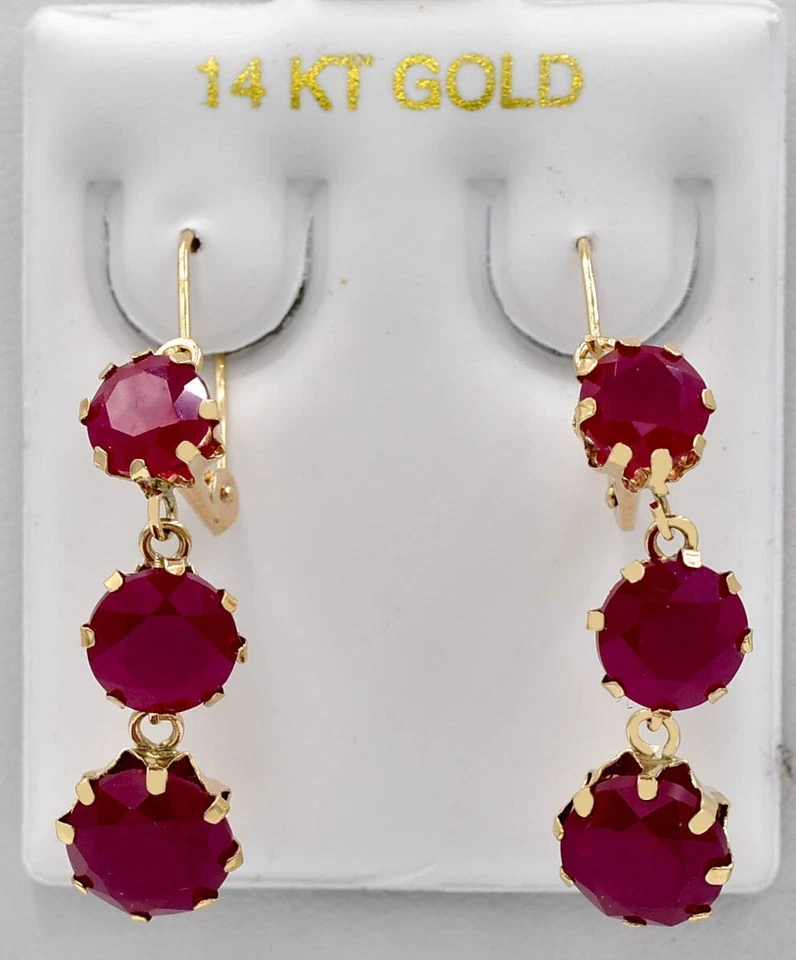 GENUINE 10.70 Cts RUBY DANGLING EARRINGS 14K GOLD - Free Appraisal Service - Image 1 of 4