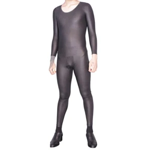 Men Faux Leather Spandex Bodysuit Overall Coverall Tights Club Wear Costume - Picture 1 of 12