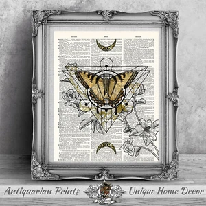 Geometric Butterfly Wall Art on Antique Dictionary Book Page Picture - Picture 1 of 3