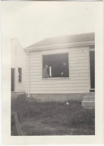 Women Sits in Window Unfinished 1940s Tract House Architecture Original Snapshot - Picture 1 of 1