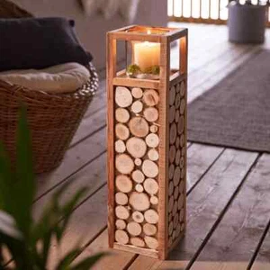 Windlichtsäule Holz Säule Glas Landhaus Modern Wohnung Haus Windlicht Kerze - Bild 1 von 3