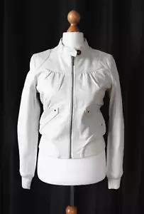 MODA International NEW Genuine Leather Zip Jacket Bomber Size S M White - Picture 1 of 12