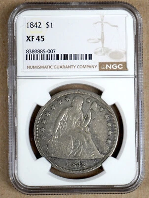 1842 SEATED LIBERTY SILVER DOLLAR NGC XF45 885007 - Image 1 of 4