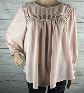 Lucky Brand Bluse Medium rosa Bauernstil Häkelakzent Puffärmel BOHO - Bild 1 von 12