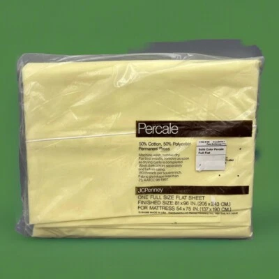 老式JC Penney全床单黄色纯色Percale NOS — 第 1/4 张图片