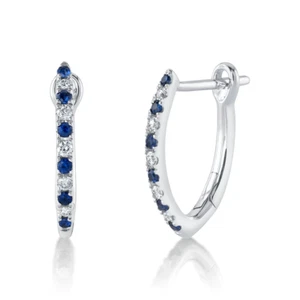 Pendientes de aro naturales de oro blanco de 14 quilates con diamantes y zafiros en forma de V 0,24 CTW - Imagen 1 de 2