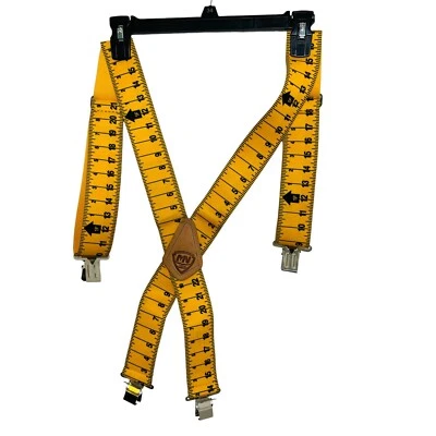 Tape Measure Suspenders 42 Inch Ruler Adjustable Stretch Clips Work Yellow Gag - Image 1 of 4