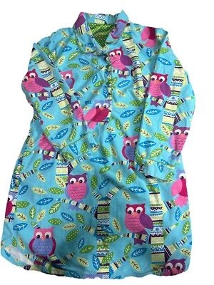 Nick & Nora Blue Flannel Button Down Nightshirt Nightgown Owls Cotton  Size XL - Image 1 of 4