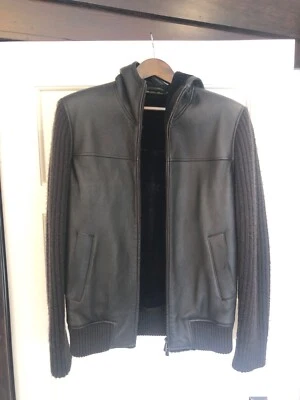 Loro Piana Brown Leather and Cashmere Bomber Jacket with Hood (Small) Foto 1 de 4