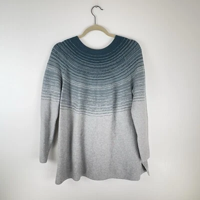 J Jill Women Large Petite Blouse Long Sleeve Sweater Stripe Round Neck Gray PL - Image 1 of 4