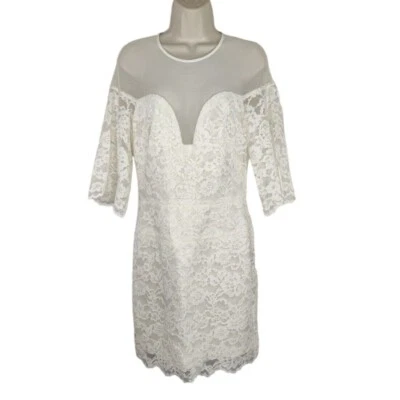 Nicole Miller Lace Sheath Dress Women Size 8 Cream Wedding Cocktail Party NEW  - Image 1 of 4