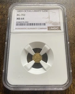 1859 G25C OCTAG LIBERTY Gold BG-702 NGC MS 64 California Gold Coin - Picture 1 of 4