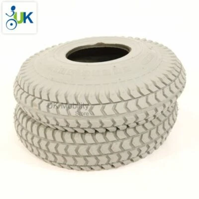 STRIDENT 2 x 300x4 Grey Mobility Scooter Tyres Block Tread - Pneumatic | 260x85 | 3.00-4
