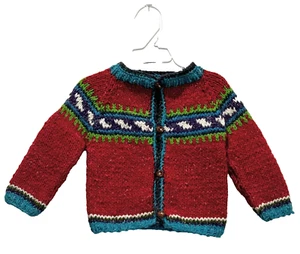 Unbranded Cardigan Sweater Childs 12 Months Red Multi Color Button Front - Picture 1 of 2
