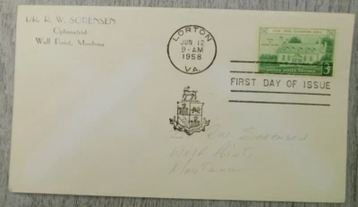 First Day Issue Gunston Hall Lorton Virginia 1958 Vintage Stamp Envelope Cover - Image 1 of 3