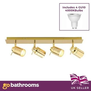 Gold Bathroom Ceiling Light | 4 Spotlight Ceiling Bar Includes 4 GU10 LED Bulb - Picture 1 of 3