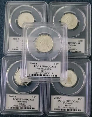 2006 S silver Set PCGS Slabbed Pr69 States Quarters Flag Label (Toning). - Image 1 of 4