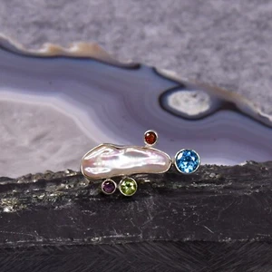 Biwa Perle Ring, 925 Silber, Edelsteinring (23070), mit Topas, Peridot, Amethyst - Bild 1 von 1