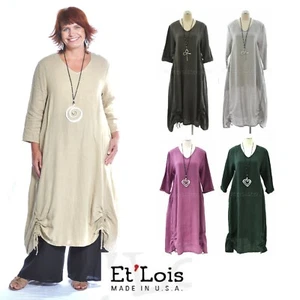 ET'LOIS USA Linen  VENUS DRESS Long A-Line Ruching Details Pocket Frock  S M L - Picture 1 of 14