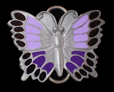 BEAUTIFUL PURPLE BUTTERFLY BELT BUCKLE SISKIYOU PEWTER & ENAMEL NEW - Image 1 of 2