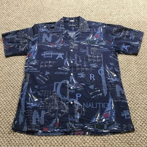 Nautica Shirt Mens Medium Blue Sailing Nautical Yachting Challenge Print Cotton - Picture 1 of 9