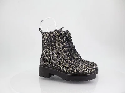 Tory Burch Miller Lug Sole Tweed & Leather Bootie Size 5 Black Women Combat Boot - Image 1 of 4