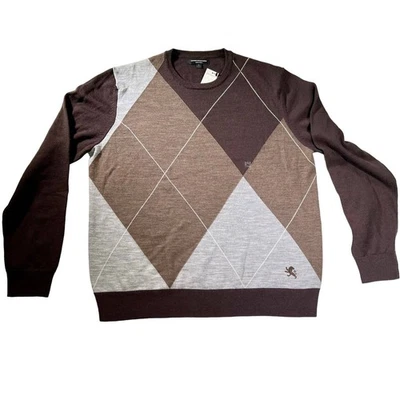 Express Design Studio Argyle Sweater Men XL 100% Merino Wool Crewneck New w/ Tag - Image 1 of 4