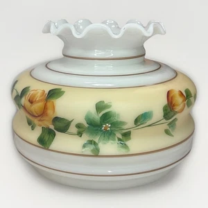 Vintage handbemalter Lampenschirm Milchglas 5,75" Monteur GWTW gelb Blume Floral - Bild 1 von 10