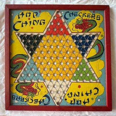 Vintage Hop Ching Chinese Checkers Board 16” Wood Frame J Pressman Co New York - Image 1 of 4