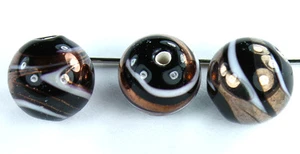 3 Czech Bronze Swirl Round Jet Beads 10mm - Picture 1 of 1