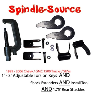 Torsion Keys + TOOL + Extenders + LIFT Shackles FOR 99 - 06 CHEVY GMC 1500 Truck - Picture 1 of 1