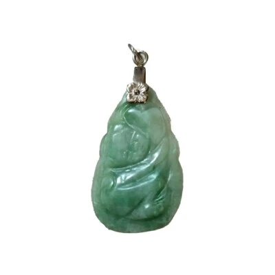 Icey White & Green Jade Panda Pendant "Peace, Friendship & Harmony" 3.2g RARE Foto 1 de 4