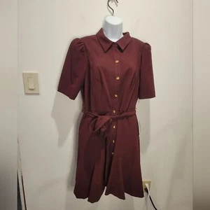 New eliza j size 10 wine puff sleeves button up shirt dress. Pockets - Picture 1 of 7