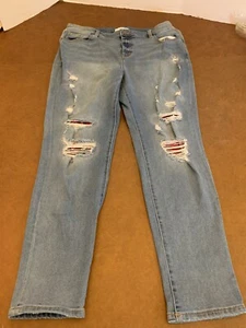 Distressed Lane Bryant Flex Magic Jeans Size 14 Signature Fit Mid-Rise Boyfriend - Picture 1 of 10