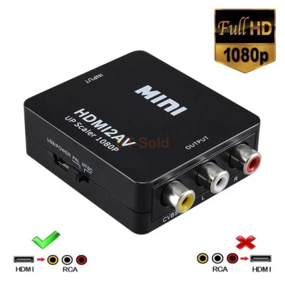 HDMI to AV Converter Output Digital to RCA Analog Audio/Video Input Composite - Image 1 of 4