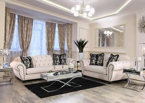 NEW Oversize Beige Fabric Living Room Furniture 2 piece Sofa Loveseat Set IGEG - Picture 1 of 7