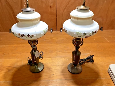 Antique ~ Pair Signed Pairpoint Boudoir Lamps  White Satin Shades    #4342 - Image 1 of 4