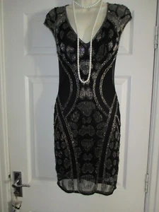 Women's MISS SELFRIDGE Embellish Sequin Bead 1920s Vibe Deco Party Dress UK 8 - Picture 1 of 9