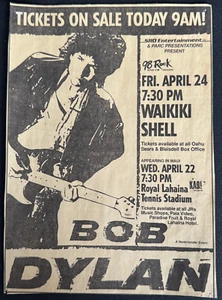Vintage 1992 Bob Dylan Concert Waikiki Shell Honolulu Hawaii Newspsper Print Ad - Picture 1 of 2