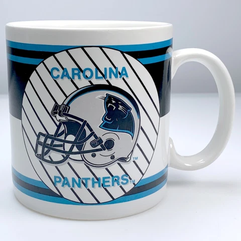 Vintage NFL Carolina Panthers Coffee Mug Cup Retro Helmet Logo Cover