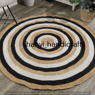 Hand Woven Jute Cotton Round Handmade Rug Braided Rug Home Decorative Floor Mats - Image 1 of 3