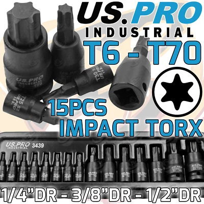 US PRO IMPACT TORX BIT SOCKET SET T6 - T70 1/4" 3/8" 1/2" DRIVE STAR BITS TRX - Image 1 of 4