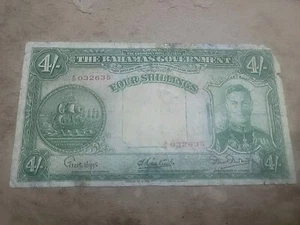 🇧🇸 Bahamas 4 shillings  1936 (1947)  P-9  P-9e      Banknote  081524-3 - Picture 1 of 2