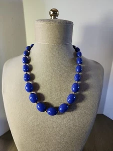 Vintage Monet Blue Chunky Beaded Necklace w/Gold Tone Spacers - Picture 1 of 5