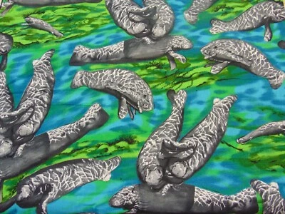 SC Shamash Novelty Cotton Fabric Manatee All Over Print 54" x 44" - Image 1 of 4