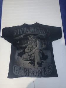 VIVA MEXICO Cabrones Vintage Y2K Skull Biker Gothic Motorcycle Tee Shirt - M - Picture 1 of 12