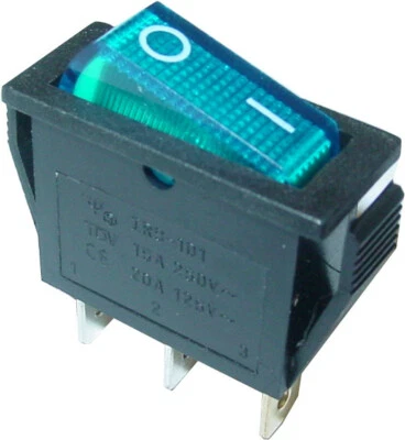 UNI Wippenschalter beleuchtet, blau, 27x10,5, 1-polig, EIN/AUS, 250V/15A, S188