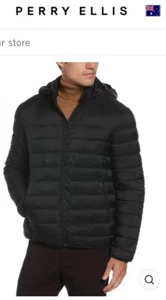 PERRY ELLIS "PORTFOLIO" Puffer Black Hooded Front Zip JACKET SZ S - Picture 1 of 4