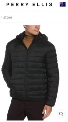 PERRY ELLIS "PORTFOLIO" Puffer Black Hooded Front Zip JACKET SZ S - Image 1 of 4